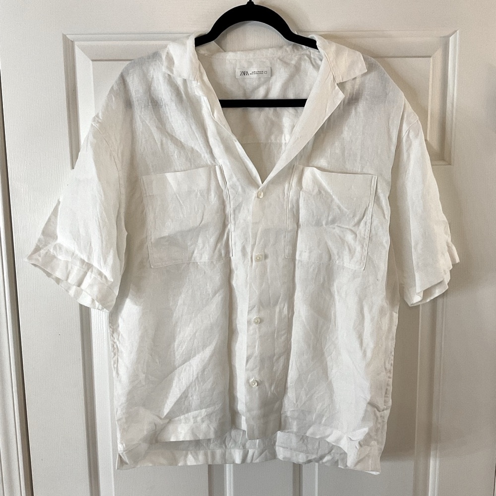 Zara Men’s White Casual Linen Button Down Shirt